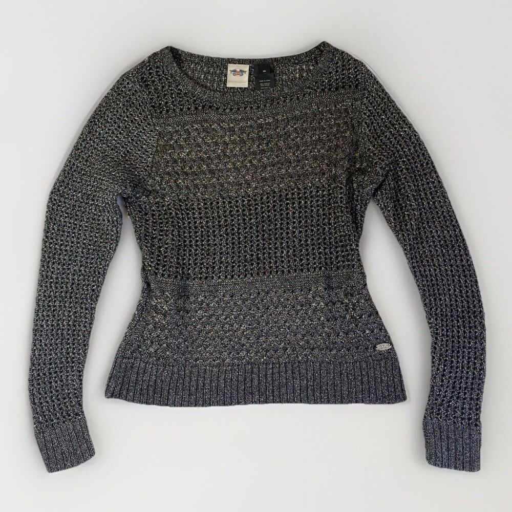 Harley Davidson Women's Sweater Black Metallic XL Silver HD Long Sleeve